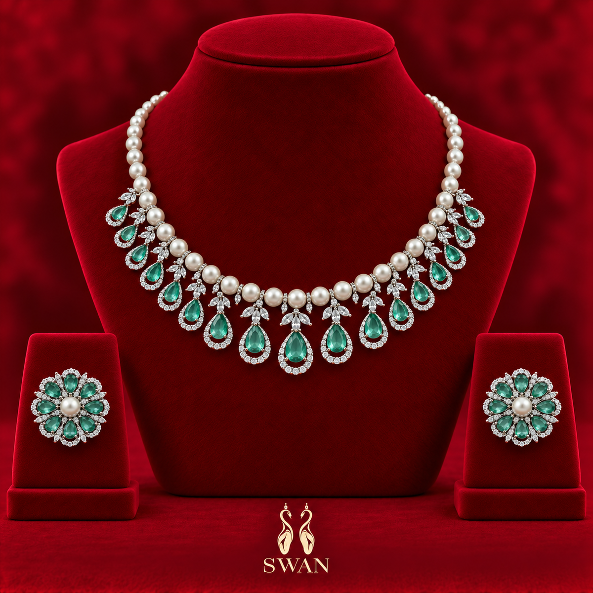 Florina Pearl Necklace Set - Mint Green